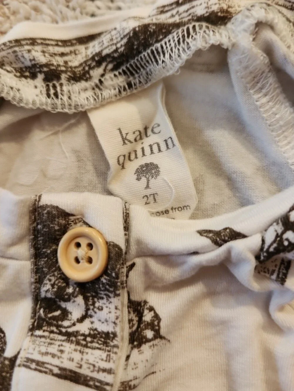 kate quinn 2t Boho Bohemian Cream Dress with Brown Bunny Rabbit Print